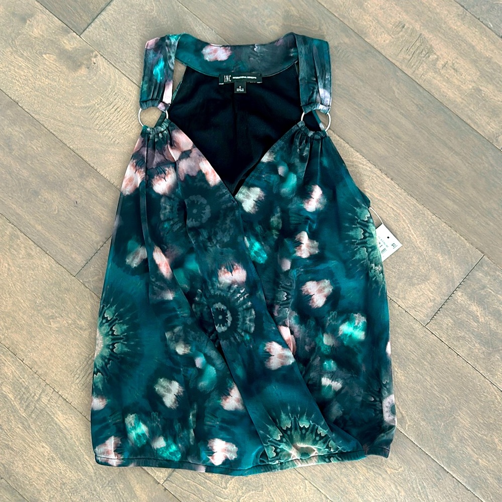 INC Sleevless Top with Silver accents size Small Green and Pink